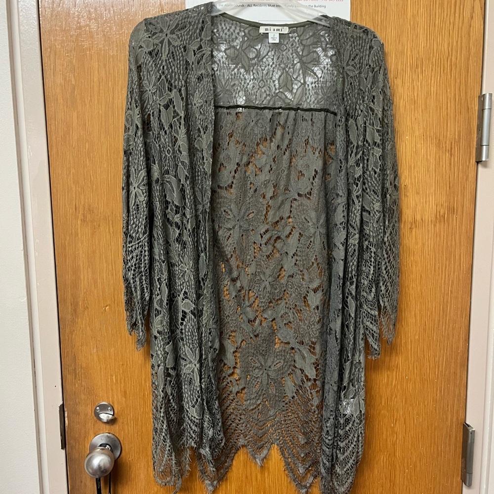 Sage green lace cardigan